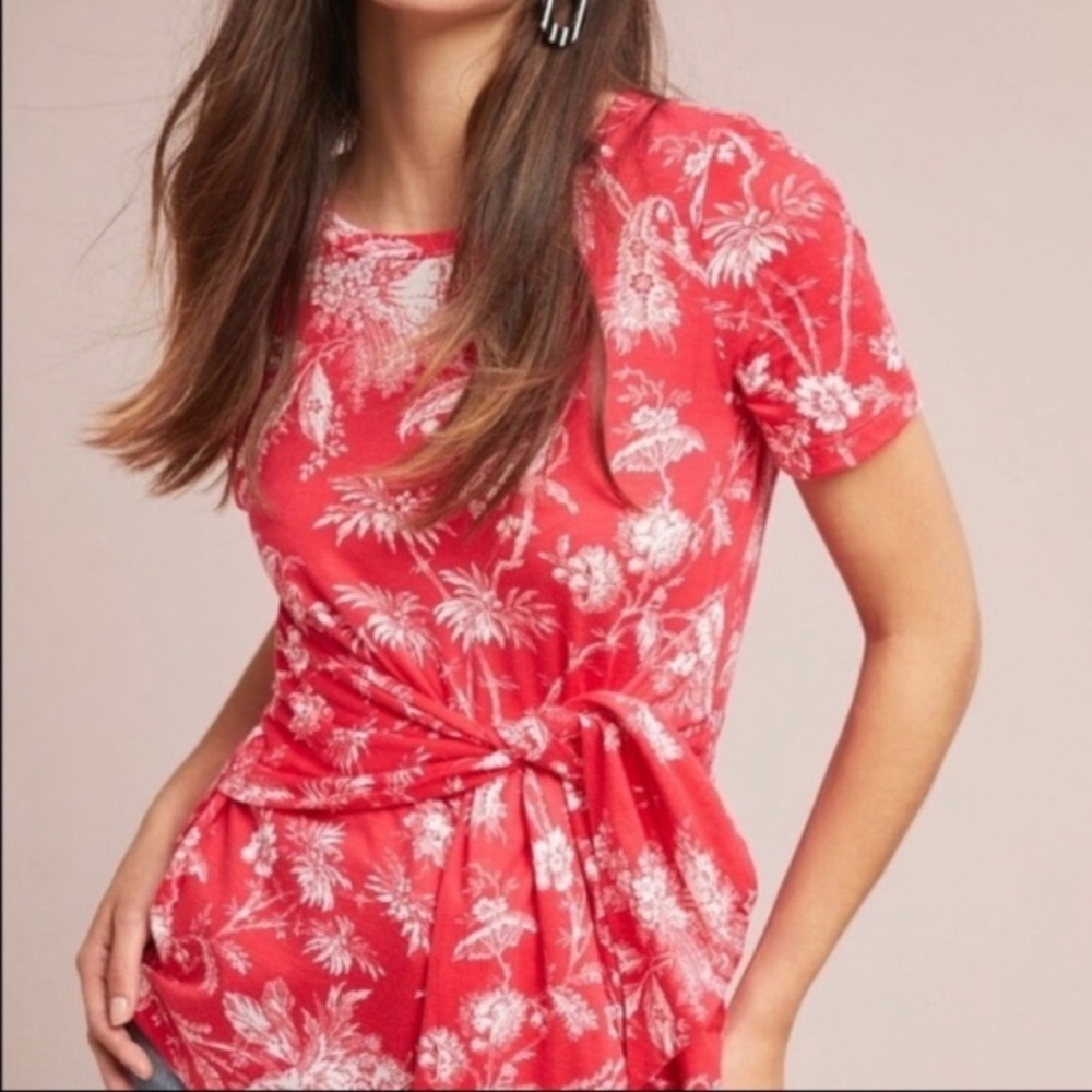 Anthropologie Maeve Red Tie Front Top XL.